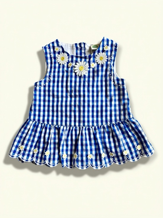 Little Me Other - Blue and White Gingham and Daisy Flowers - Baby Girl Spring Summer Dress - 18m